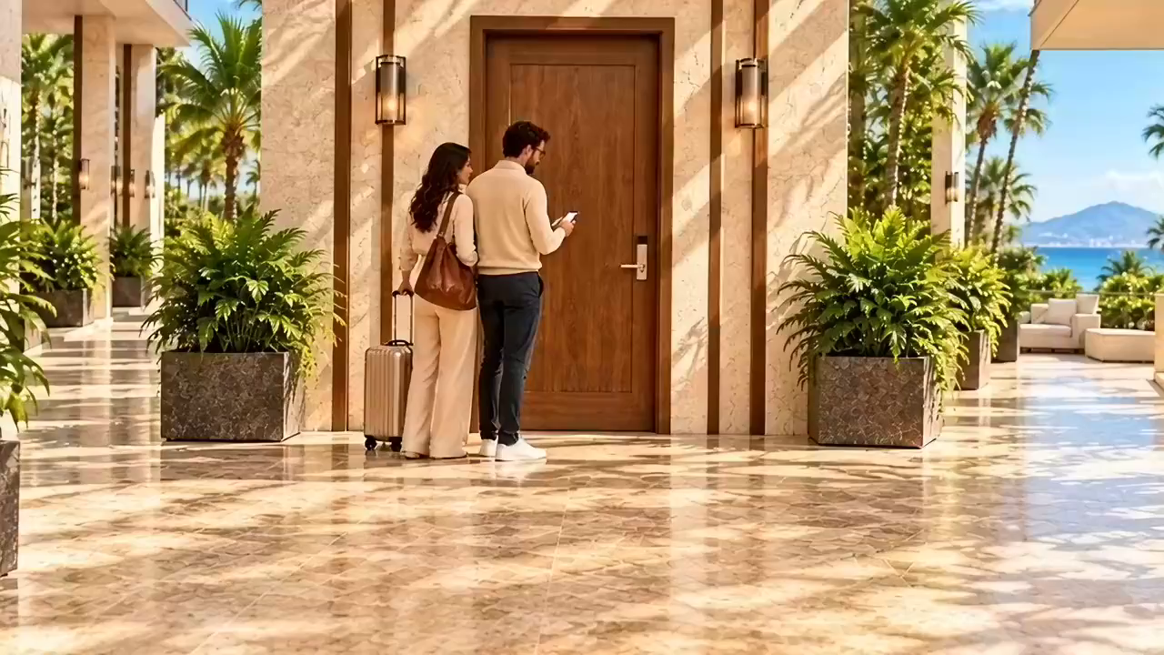 Guests using a phone to enter their accommodation